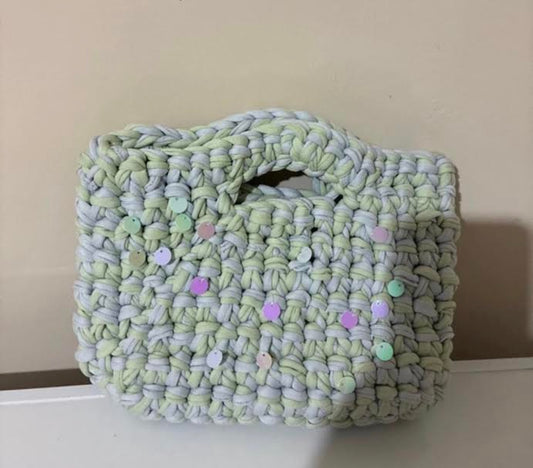 Handbag lime con mini paillettes